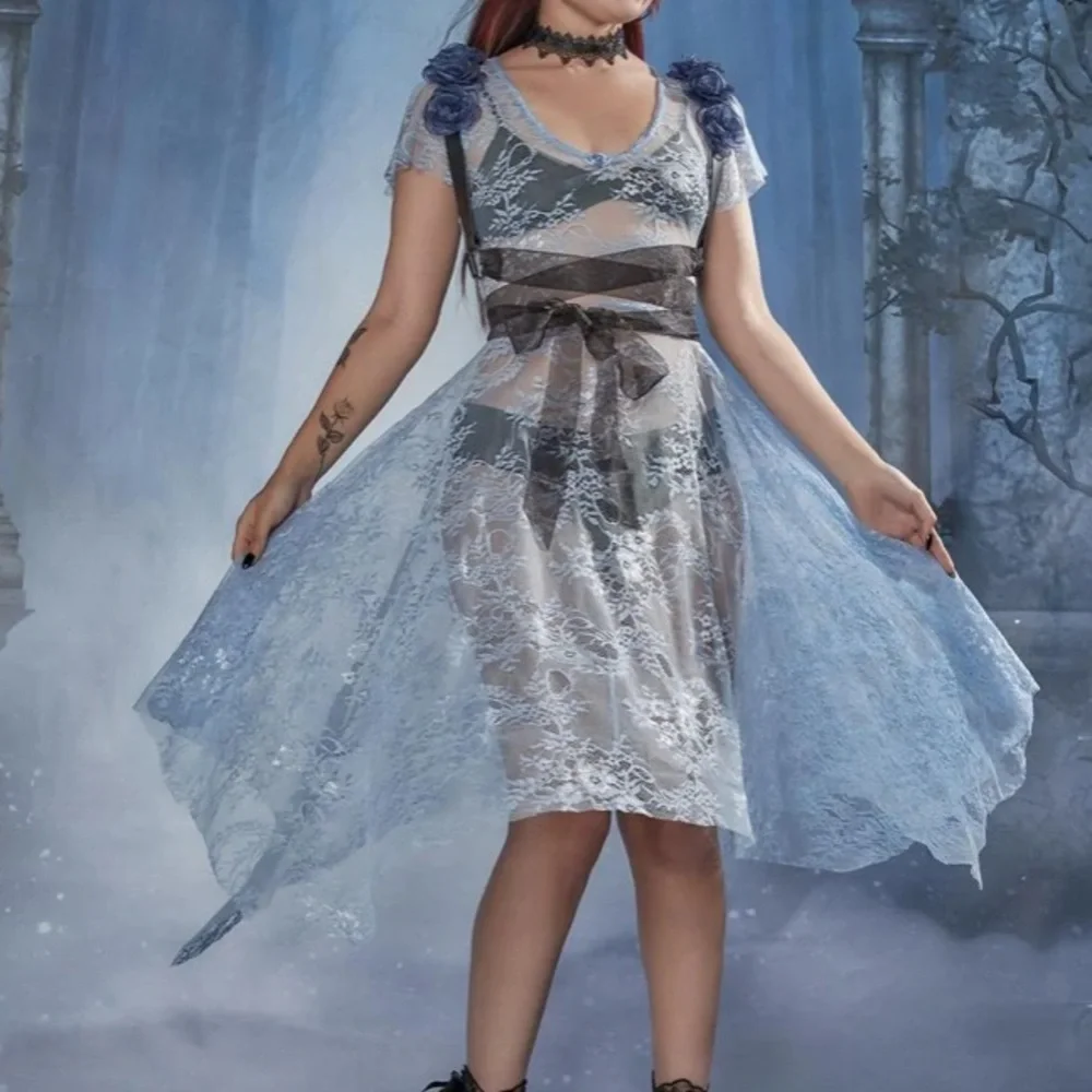 NWT Ethereal Dolls Kill Widow Blue Floral Lace Dress - Picture 9 of 10